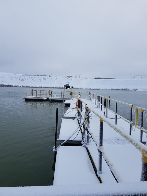 Pivot and walkways mining tailings pond in Canada
